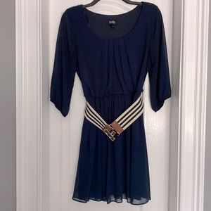 Navy Sleeved Dress with Belt